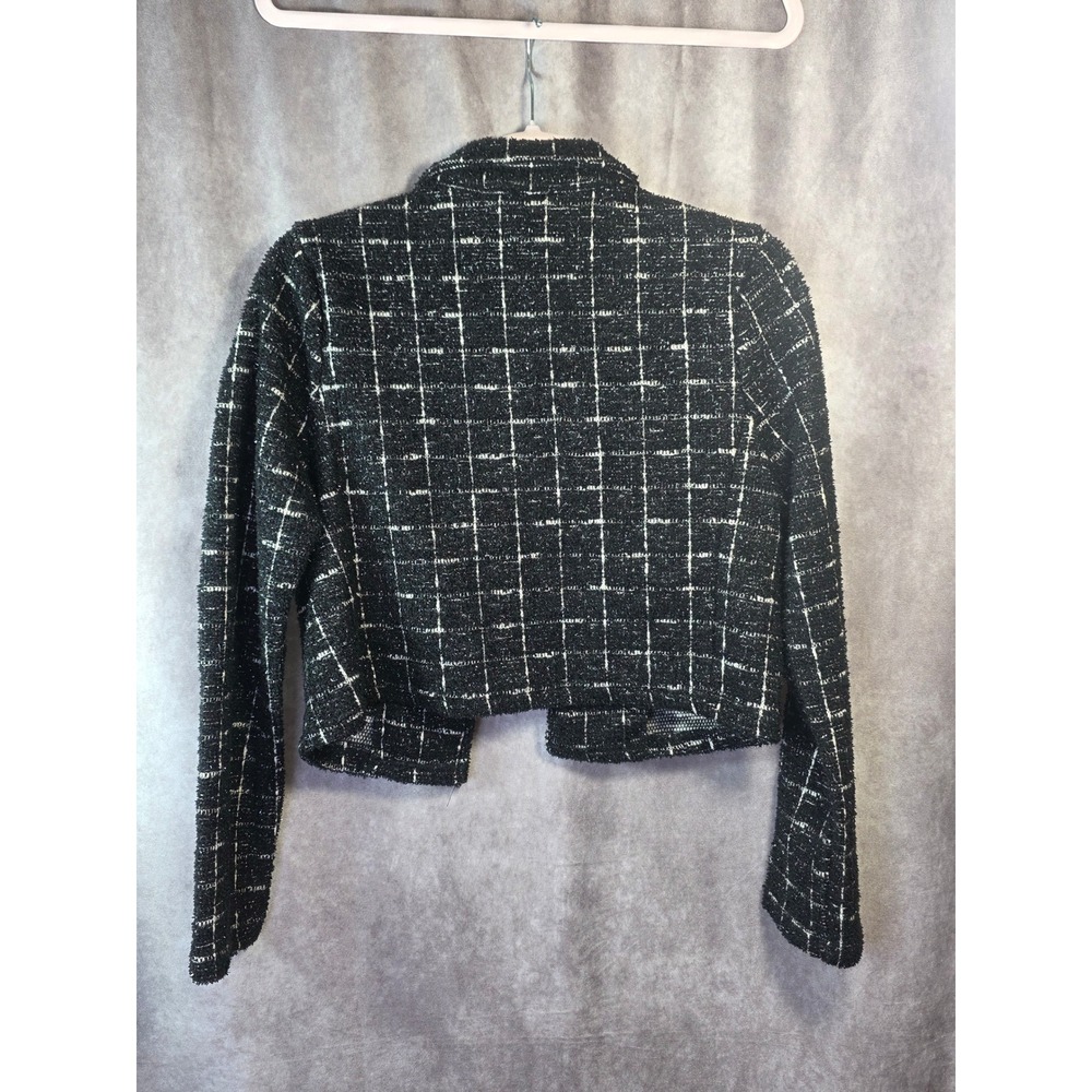 Sincerely Jules Womens M Black White Plaid Cropped Tweed Jacket Lurex GAETC265 - Picture 9 of 10